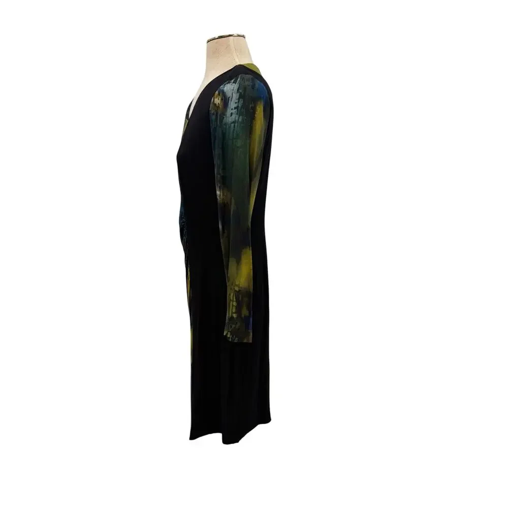 Hilton Hollis Asymmetrical Printed Sheath Dress Black Green Blue Long Sleeve M